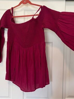torrid Magenta Smocked Off-Shoulder Babydoll Tunic